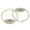 Oro Laminado Large Hoop, Gold Filled Style Evil Eye Design, with White Crystal, Blue Enamel Finish, Golden Finish, 02.380.0074.50