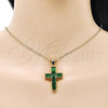 Oro Laminado Religious Pendant, Gold Filled Style Cross Design, with Green Cubic Zirconia, Polished, Golden Finish, 05.342.0184