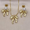 Oro Laminado Earring and Pendant Adult Set, Gold Filled Style Bow and Ball Design, with Ivory Pearl, Polished, Golden Finish, 10.417.0003
