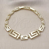 Oro Laminado Fancy Bracelet, Gold Filled Style Greek Key Design, Polished, Golden Finish, 03.213.0389.07
