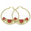 Oro Laminado Large Hoop, Gold Filled Style Heart Design, with Garnet Crystal, Diamond Cutting Finish, Golden Finish, 02.380.0002.1.50