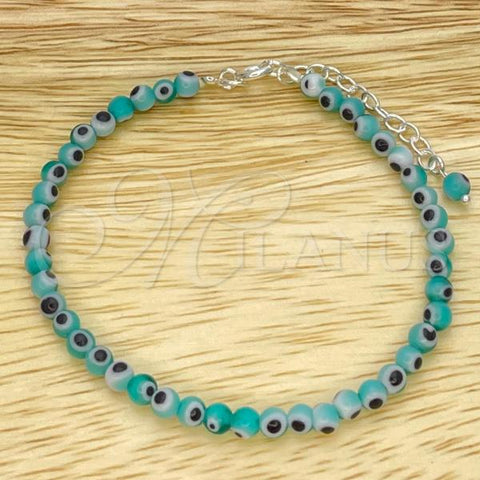 Sterling Silver Adjustable Bolo Bracelet, Ball and Evil Eye Design, with Blue Topaz Crystal, Polished, Silver Finish, 03.402.0029.07