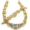Oro Laminado Necklace and Bracelet, Gold Filled Style Hugs and Kisses and Teddy Bear Design, with White Cubic Zirconia, Diamond Cutting Finish, Golden Finish, 10.180.0001