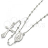 Sterling Silver Thin Rosary, Virgen Maria and Cross Design, Polished, Rhodium Finish, 09.285.0002.28