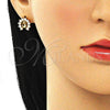 Oro Laminado Stud Earring, Gold Filled Style Peacock Design, with White Cubic Zirconia, Polished, Golden Finish, 02.387.0026