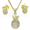 Oro Laminado Earring and Pendant Adult Set, Gold Filled Style Pineapple Design, with White Micro Pave, Polished, Golden Finish, 10.156.0337