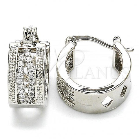 Rhodium Plated Small Hoop, with White Micro Pave, Polished, Rhodium Finish, 02.210.0277.4.15