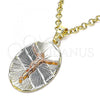 Oro Laminado Religious Pendant, Gold Filled Style Jesus Design, Diamond Cutting Finish, Tricolor, 05.380.0121