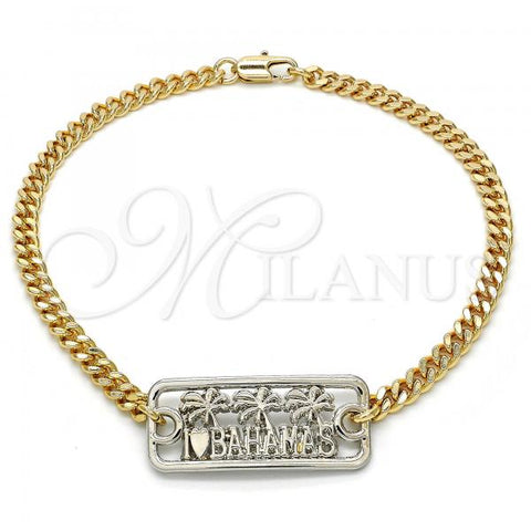 Oro Laminado Fancy Anklet, Gold Filled Style Tree Design, Polished, Two Tone, 03.63.1838.10