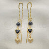 Oro Laminado Threader Earring, Gold Filled Style Ball and Heart Design, Polished, Golden Finish, 02.02.0518
