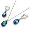 Sterling Silver Earring and Pendant Adult Set, Teardrop Design, with Bermuda Blue Swarovski Crystals, Polished, Rhodium Finish, 10.281.0023.1