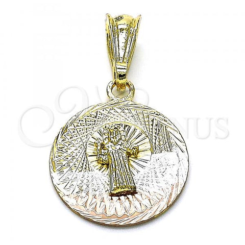 Oro Laminado Religious Pendant, Gold Filled Style San Benito Design, Diamond Cutting Finish, Tricolor, 05.351.0222