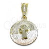 Oro Laminado Religious Pendant, Gold Filled Style San Benito Design, Diamond Cutting Finish, Tricolor, 05.351.0222