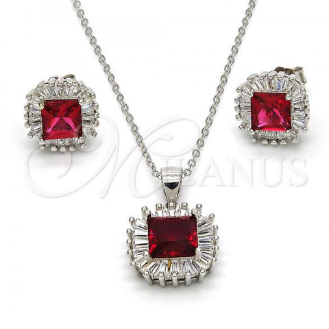 Sterling Silver Earring and Pendant Adult Set, with Garnet and White Cubic Zirconia, Polished, Rhodium Finish, 10.286.0026