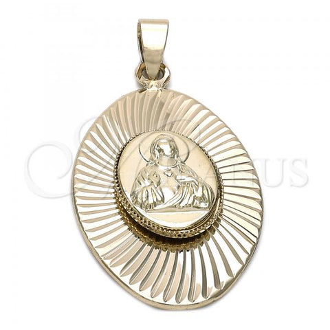 Oro Laminado Religious Pendant, Gold Filled Style Sagrado Corazon de Jesus Design, Diamond Cutting Finish, Golden Finish, 5.197.008