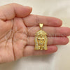 Oro Laminado Religious Pendant, Gold Filled Style Jesus Design, with White Micro Pave, Polished, Golden Finish, 05.342.0113