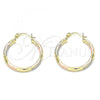 Oro Laminado Medium Hoop, Gold Filled Style Diamond Cutting Finish, Tricolor, 02.213.0249.30
