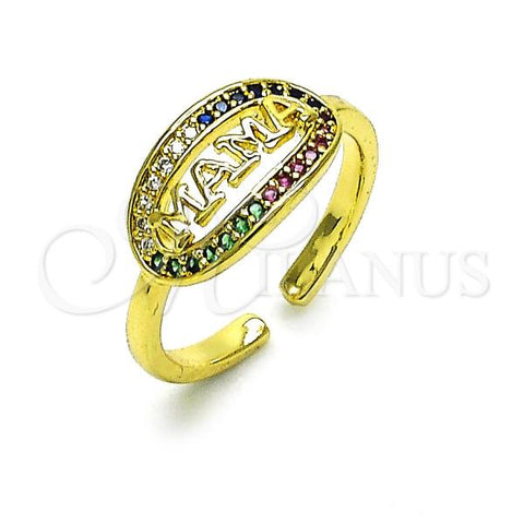Oro Laminado Multi Stone Ring, Gold Filled Style Mom Design, with Multicolor Micro Pave, Polished, Golden Finish, 01.341.0139