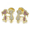 Oro Laminado Stud Earring, Gold Filled Style Little Boy and Little Girl Design, with Ruby Micro Pave, Polished, Golden Finish, 02.156.0423