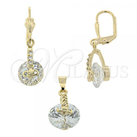 Oro Laminado Earring and Pendant Adult Set, Gold Filled Style with  Cubic Zirconia, Golden Finish, 5.054.009