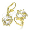 Oro Laminado Dangle Earring, Gold Filled Style Elephant Design, Polished, Tricolor, 02.351.0091