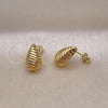 Oro Laminado Stud Earring, Gold Filled Style Teardrop Design, Diamond Cutting Finish, Golden Finish, 02.342.0327