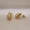 Oro Laminado Stud Earring, Gold Filled Style Chunky Design, Diamond Cutting Finish, Golden Finish, 02.342.0327