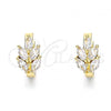 Oro Laminado Huggie Hoop, Gold Filled Style Leaf Design, with White Cubic Zirconia, Polished, Golden Finish, 02.210.0649.15