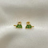 Oro Laminado Stud Earring, Gold Filled Style Turtle Design, Green Enamel Finish, Golden Finish, 02.02.0505