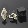 Oro Laminado Leverback Earring, Gold Filled Style with White Cubic Zirconia, Diamond Cutting Finish, Golden Finish, 5.127.039.2