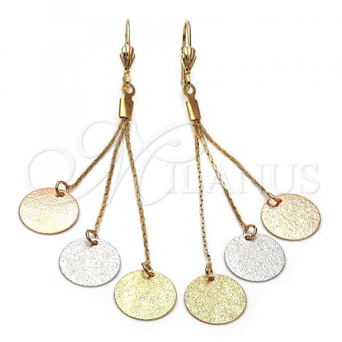 Oro Laminado Long Earring, Gold Filled Style Matte Finish, Tricolor, 5.088.004