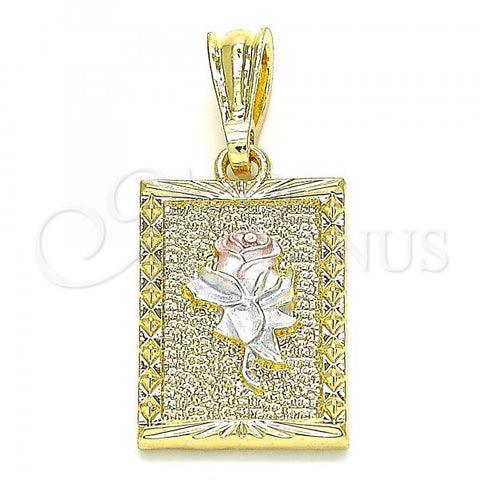 Oro Laminado Fancy Pendant, Gold Filled Style Flower Design, Polished, Tricolor, 05.351.0082