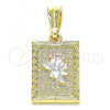 Oro Laminado Fancy Pendant, Gold Filled Style Flower Design, Polished, Tricolor, 05.351.0082