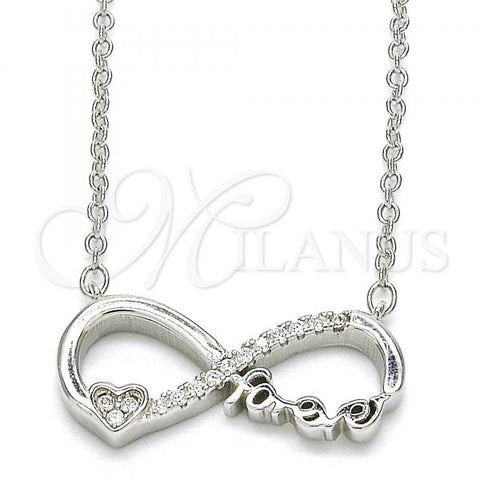 Sterling Silver Pendant Necklace, Infinite and Heart Design, with White Cubic Zirconia, Polished, Rhodium Finish, 04.336.0077.16