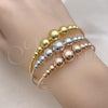 Oro Laminado Trio Bangle, Gold Filled Style Ball Design, Polished, Tricolor, 07.170.0024