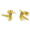 Oro Laminado Stud Earring, Gold Filled Style Bird Design, with White Micro Pave, Polished, Golden Finish, 02.342.0316