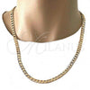Oro Laminado Basic Necklace, Gold Filled Style Pave Cuban Design, Diamond Cutting Finish, Golden Finish, 5.223.003.24