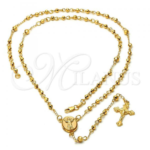 Oro Laminado Large Rosary, Gold Filled Style Divino Niño and Crucifix Design, Diamond Cutting Finish, Golden Finish, 5.205.006.28