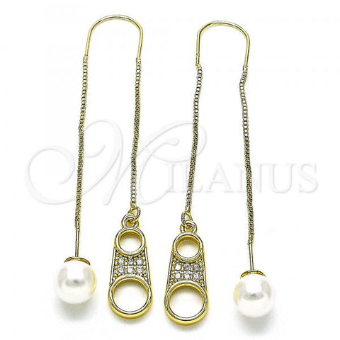 Oro Laminado Threader Earring, Gold Filled Style with White Micro Pave, Polished, Golden Finish, 02.210.0809
