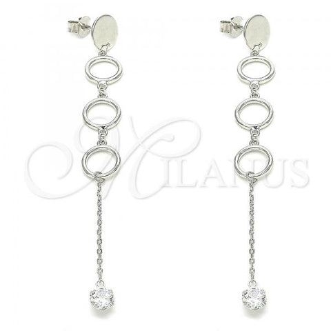 Sterling Silver Stud Earring, with White Cubic Zirconia, Polished, Rhodium Finish, 02.186.0202