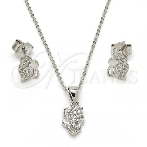 Sterling Silver Earring and Pendant Adult Set, Butterfly Design, with White Micro Pave, Polished, Rhodium Finish, 10.174.0191