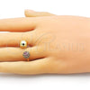 Oro Laminado Multi Stone Ring, Gold Filled Style Ball Design, with Ruby Micro Pave, Polished, Golden Finish, 01.341.0131.1