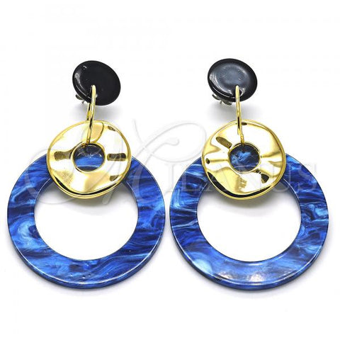 Oro Laminado Long Earring, Gold Filled Style Blue Resin Finish, Golden Finish, 02.268.0074.2