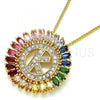 Oro Laminado Pendant Necklace, Gold Filled Style Initials Design, with Multicolor Cubic Zirconia, Polished, Golden Finish, 04.210.0015.1.20