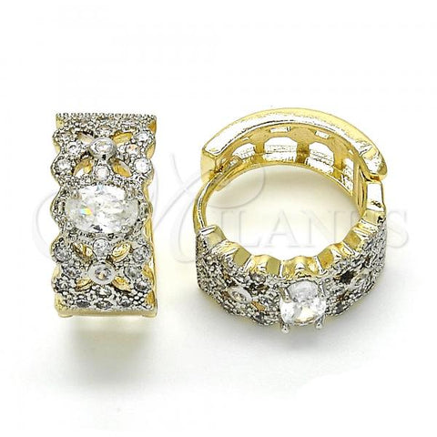 Oro Laminado Huggie Hoop, Gold Filled Style with White Cubic Zirconia, Polished, Two Tone, 02.210.0116.20