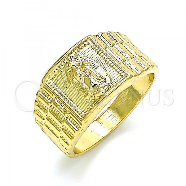 Oro Laminado Mens Ring, Gold Filled Style Guadalupe Design, Polished, Golden Finish, 01.380.0010.12