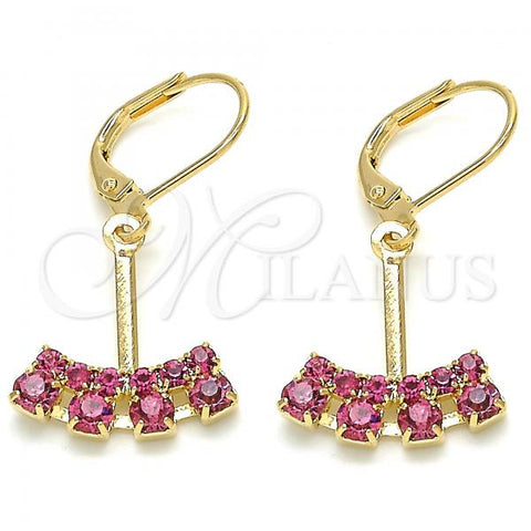 Oro Laminado Dangle Earring, Gold Filled Style with Pink Cubic Zirconia, Polished, Golden Finish, 02.09.0172.1