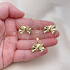 Oro Laminado Earring and Pendant Adult Set, Gold Filled Style Bow Design, Polished, Golden Finish, 10.163.0019