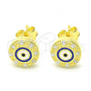 Sterling Silver Stud Earring, Evil Eye Design, with White Micro Pave, Blue Enamel Finish, Golden Finish, 02.336.0151.2
