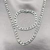 Stainless Steel Necklace and Bracelet, Figaro Design, Diamond Cutting Finish, Steel Finish, 06.116.0026